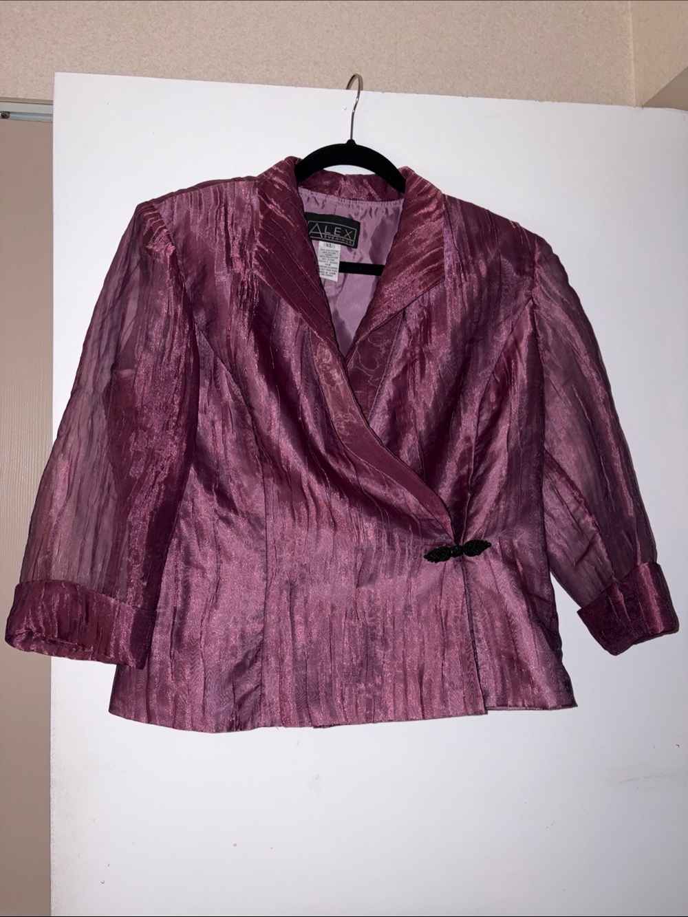 Alex Evenings Dusty Mauve Organza Wrap Blazer